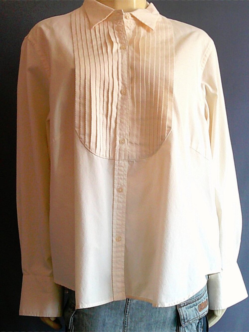 Ralph Lauren Ecru Ivory Cotton Pintucked Bib Button Down Shirt 3X